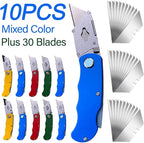 10Pcs Folding utility Knives & 30Pcs Blades Set for Crafts, Heavy Duty Retractable Box Cutters, Exacto Knife, Paper Cutter (Heavy Utility Knife)