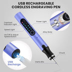 Electric Engraving Pen with 37 Bits, USB Rechargeable Cordless Etching Engraving Tool, Portable DIY Rotary Engraver for Jewelry Wood Glass Stone Carving (Purple)