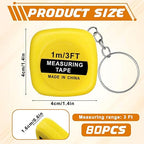 80 Pack Mini Tape Measure Keychains, 3ft/ 1m Functional Small Retractable Measuring Tape Portable Easy Read Pocket Measurement Tape for Birthday Party Favors Engineer Crafter Daily Use(Yellow)