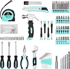 DEKOPRO 8V Cordless Drill Set: 126 Piece Tool Kit with Drill, Home Tool Set for Women, Turquoise