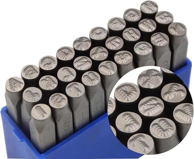 WKSTOOL 27pcs Heavy Duty Steel Stamp Uppercase Dot Letters 5/32 4mm Hand Stamping Character Mark Code Alphabet Punch Kit for Bracelet Ring Jewelry Sheet Metal Plate Making Mold Die