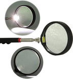 Telescoping Inspection mirror with Lighted,extendable Round Mirror on a stick for Checking Vehicle, Observing and Small Parts Extended Mechanic Tool for Automotive and Shower Use mirror