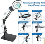 15X 30X Magnifying Glass with Light and Stand, LED Desk Lamp with Base and Clamp, 5 Color Mode, 10 Dimmable Levels, Hands-Free Magnifying Glasses for Close Work, Reading, Crafts, Jewelry