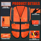 Leumoi 30 Pack Reflective Safety Vest with Pockets and Zipper High Visibility Vest for Women Men Work