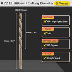Drill Bit, #22 Cutting Diameter, 4341 HSS Gold Finish 135° Cutting Angle Number Jobber Bits - (Applications: for Drilling Soft Metal Plastic Wood), 5-Pieces