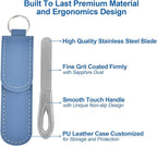 Metal Nail File with Case, 2 Pack Keychain Nail Files for Natural Nails, Fingernail Files Diamond Round Tip Stainless Steel Double Sided Fine Grit Sapphire Filer with Leather Sheath Travel Blue