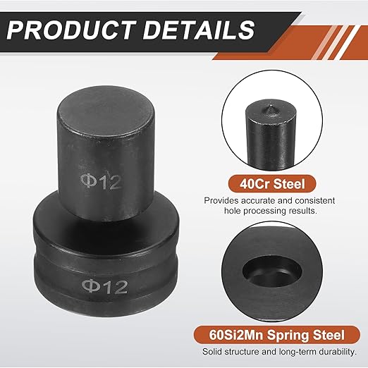HARFINGTON Hydraulic Hole Punch Die Φ12mm Round Hole 40Cr Steel Electric Punching Kit for CH70 Electric Punching Machine, Black