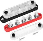 DAIERTEK 12V Bus Bar 5 x 5/16" (M8) Terminal Studs 12V Power Distribution Block with Cover Max 300V AC 48V DC Positive & Negative Battery Distribution Block for Automotive Car Boat