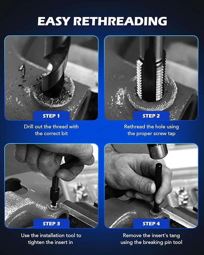 Orion Motor Tech Helicoil Thread Repair Kit, M8x1.25 Thread Repair Tool with HSS Drill Bit & 30 Thread Inserts, Metric Thread Repair Installation Kit for Rethreading Internal Threads with Carry Case