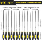 Topec Small File Set, Needle Diamond Files 15PCS, 7pcs Jewlers Files & 7pcs Steel Files with Metal Brush and Storage Bag，for Precision Metal File Work, Wood, Jewelry, Plastic, DIY Carving Tool Kit