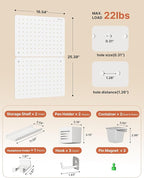 Pegboard Wall Organizer Combination Kit, Overall 25.4"x16.6" Metal Office Pegboard with 13 Accessories, Wall Mounted Peg board Display Panels for Home, Gaming Room, Garage (2Pcs,White)