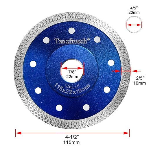 4.5 inch Diamond Saw Blade 4.5" Cutting Disc Wheel for Cutting Porcelain Tiles Granite Marble Ceramics Works with Tile Saw and Angle Grinder (5 Pack, Blue)
