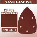 320 Grit Mouse Sander Sandpaper, Jamiikury 5 Hole Detail Sander Sandpaper Palm Sander Paper Mouse Sanding Pads Hook and Loop Sanding Sheets - Pack of 20