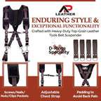 PRO-01 Leather Tool Belts for mens, Tool Belt with Suspenders, Comfort Back Support with stainless steel Buckle for Construction, Framers (Chocolate Padding, Extra Large)