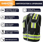 UNINOVA Surveyor Safety Vest Reflective for Men,Class 2 Heavy Duty Safety Vests Reflective with Pockets and Zipper