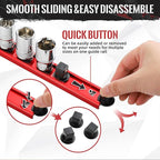 Magnetic Socket Organizer, 1-Piece Heavty Duty Aluminum Socket Holder, Socket Rail for Tool Box, Premium Quality 360° Swivel Socket Rack with 14 Clips for 1/4-Inch(Red)