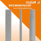 KUZURYU Woodworking Rasp Set – 3PCS Multi-Shape Precision Wood Files（Flat, Half-Round, Round） with Ergonomic Handles for Carpentry, DIY, and Wood Restoration