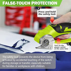 Cordless Electric Scissors, 4V Box Cutter & Cardboard Cutter with 2 Titanium Blades - Rotary Cutter with LED Light for Fabric, Leather, Carpet, Plastic, Crafting + Storage Case (Green)