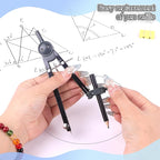 Professional Compass for Geometry Set, Metal Compass with Wheel and Lock for Geometry, Drawing Compass Tool, Circle Drafting Tool, and 6 Inch Math Protractors 180 Degree (Black)