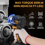 This Hill 45PCS Cordless Impact Wrench,600Nm(443Ft-lbs),1/2 Inch Brushless lmpact Driver Set,w/Two 4.0Ah Battery,17 Sockets,High Torque Power Impact Gun for Car Home
