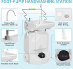 YITAMOTOR 38L Portable Camping Sink, Portable Hand Washing Station with Adjustable Wash Basin, Large Wheels, Foot Pump, Towel Holder Soap Dispenser for Outdoors, Garden, Camping, Worksites, Camping