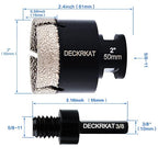 Diamond Hole Saw, 2" Hole Saw for Tiles Granite Marble Ceramic Glass Porcelain, 50mm Core Drill Bit with 5/8-11 Thread and 3/8” Hex Shank Adapter for Angle Grinders & Drills