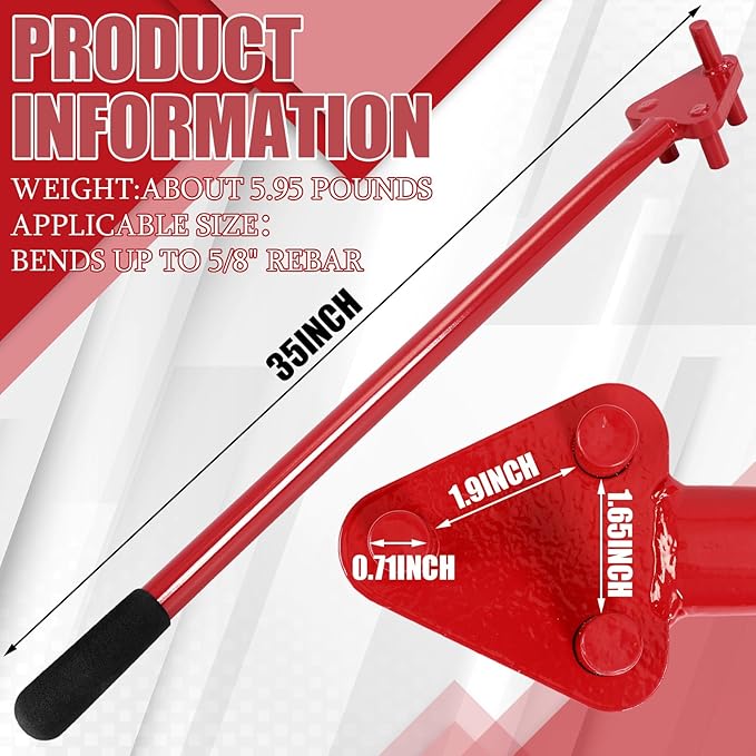 Tondiamo Rebar Bender Manual Hand Operated to 5/8" Bar Reverse Head, Bending Machine Manual Rebar Bender Metal Bending Tools for Flat Steel and Steel Rod, Red