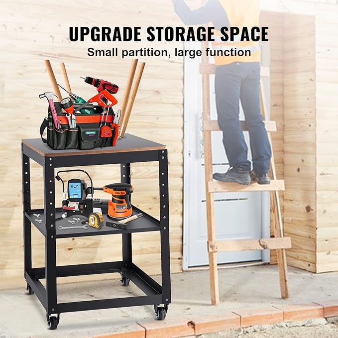 VEVOR Planer Stand, 100 lbs / 45 kg heavy loads, Three-Gear Height Adjustable Thickness Planer Table,with 4 Stable Casters & Storage Space, for most planers, saws, bench-top machines, power tools