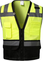 Reflective Safety vest With back plan pocket,High visibility Class 2 Heavy Duty Surveyor Vest with Zipper,Hi Vis Construction Work Vest for Men＆Women ANSI/ISEA(Yellow-Bottom,3XL)