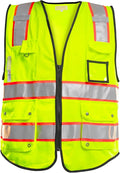 PACIFIC 10 Pockets Class 2 Safety Vest for Men, 3M High Visibility Reflective Strips, Meets ANSI/ISEA Standard, Yellow, Medium