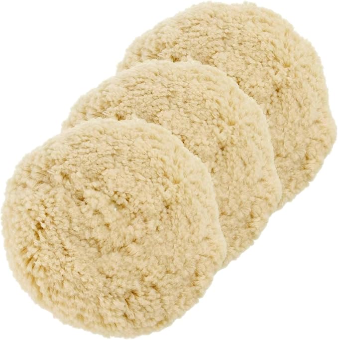 Wool Polishing Pads, SPTA 6"(150mm) 100% Natural Wool Buffing Pad with Hook & Loop Backing 4pcs Set Come with 5/8-11 Thread Backing Plate for Car Polishing, Buffing and Cutting