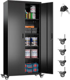 Metal Garage Storage Cabinet with Wheels, 73'' Steel Cabinets on Wheels for Office School Home Warehouse Utility Room Garage, Assembly Require,Black