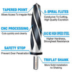 DKIBBITH 1-1/2" Bridge Construction Reamer Drill Bit, M2 HSS Taper Chucking Reamer for Steel Alloy Metal Wood Plastic, 1/2" Non-Slip Shank, 5-Spiral Flutes Car Reamer, to Align or Enlarge Holes, 38mm
