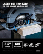 CRALY 8-1/4 Inch 60 Teeth Ultra Fine Finish Wood Cutting Circular Saw Blade, 5/8 Inch Arbor, Carbide Tipped, Thin Kerf, Black Ice™ Coating, for Plywood, MDF, OSB, Laminated(C0860FF)