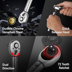 DISEN 1/2-Inch Drive Click Torque Wrench, 30-170 ft.lb/40-220Nm Torque Wrench, 72 Tooth Dual-Direction Adjustable Ratchet Torque Wrench for Bike, Motorcycle and Car Repair