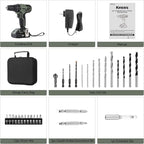 KREBS 20V Cordless Drill Set, Power Drill Kit with 1 Batteries & Fast Charger, 3/8-Inch Keyless Chuck 2 Variable Speed 18+1 Torque Setting and 28pcs Drill Bits