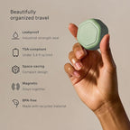 Cadence Travel Containers Basic Skincare Set - Magnetic Containers with Lids,Carry On Travel Essentials For Women/Men - 3 Small Capsules (0.56oz) - Cleanser, Moisturizer & Sun-Icon Labels - Eucalyptus