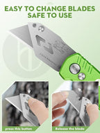 Utility Knife, BIBURY Upgraded Version Heavy Duty Box Cutter, Pocket Carpet knife with 10 Replaceable SK5 Stainless Steel Blades, Belt Clip, Easy Release Button, Quick Change and Safety Lock-Green