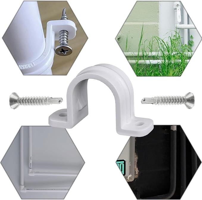 10 Set Pipe Clamps,SCH 3/4 in (Φ25MM) PVC Pipe Strap Clips,Two Hole Plastic Pipe Clamps,Conduit Strap Clamps