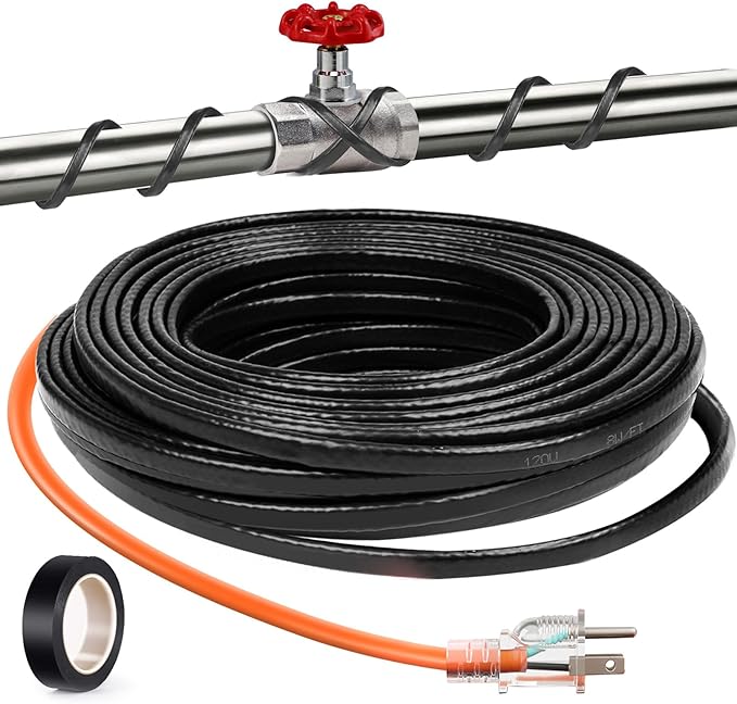 6FT（3FT-200FT） Pipe Heating Cable for Pipe Freeze Protection, Heat Cable for Water Pipes(Metal and Plastic), Pipe Heat Tape Keeps Water Flowing at -40°F 5w/ft, 120V