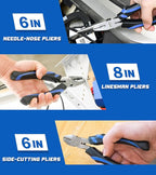 6-Piece Home Maintenance Tool Kit for Men, Including Groove Joint, Long Nose, Diagonal Cutting, Locking Pliers, Adjustable Wrench and Linesman Pliers, with Storage Pouch