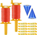 2 Pack Mason Line with Handle Twisted 540-Feet Reloadable Line Reel with 10 Built in Levels & 2 Plumb Bob Braided Construction Nylon Line for Gardening, Masonry Tools, String Level, Kite Twine String