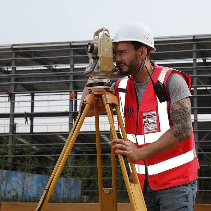 Dib Safety Reflective Vest High Visibility with Pockets and Zipper, Red 2XL