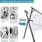 JAUREE 95 Inches Clothes Drying Rack, Drying Rack Clothing Folding Indoor Outdoor, Heavy Duty Stainless Steel Laundry Drying Rack, Foldable Portable Clothes Rack Garment Rack with 20 Hooks Black