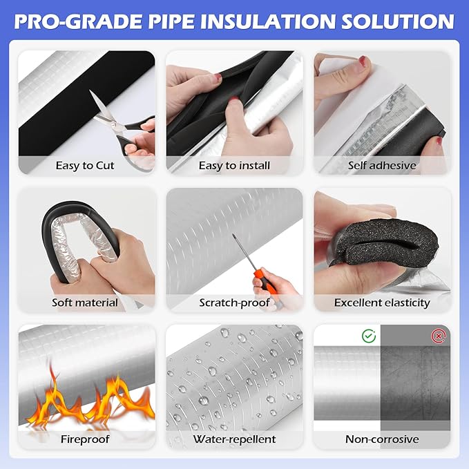 10 Pack Self-Adhesive Pipe Insulation Sleeve, Pre-Slit Foam Tube with Aluminum Foil Cover for Winter, Spigot, Sprinkler, Water Heater Pipes, Scratch-Proof and Non-Corrosive (Silver, 1.3 Ft x1Inch)