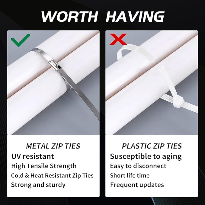 Metal Stainless Steel Cable Ties: Heavy Steel Cable Tie, Metal Tie Wrap with 100pcs 4.6×300 Self-Locking Stainless Steel Zip Ties and Metal Cable Tie Remover for outdoor fence repair etc.