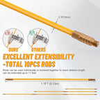 KOOTANS 11FT Fiberglass Running Electrical Wire Cable Glow Rods Wire Pulling Tools Fish Tape Cable Puller Through Wall Snake Fish Rods Kit with Different Attachments