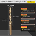 Drill Bit, 7/32" Cutting Diameter (5.556mm), 4241 HSS Black and Gold 118° Cutting Angle Versatile Jobber Bits - (Applications: for Drilling Plastic Wood Soft Thin Metal), 2-Pieces