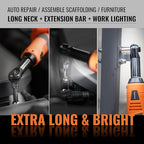 3/8" Extended Electric Ratchet Wrench Set, 45ft-lbs 600 RPM Cordless Long Neck Power Ratchet Wrench Kit with 2pcs Batteries, LED Light, 9 Sockets, Toolbox, Variable Speed, For Housework, Car Repair
