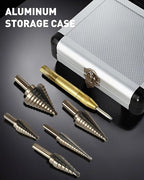 COMOWARE Step Drill Bit Set & Automatic Center Punch- Black and Gold, Double Cutting Blades, High Speed Steel, Short Length Drill Bits Set of 5 pcs, Total 50 Sizes with Aluminum Case
